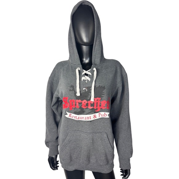 J americaSprecher's Restaurant Pub Gray MHoodie Sweatshirt Lace Up Neck Pullove - Picture 1 of 8